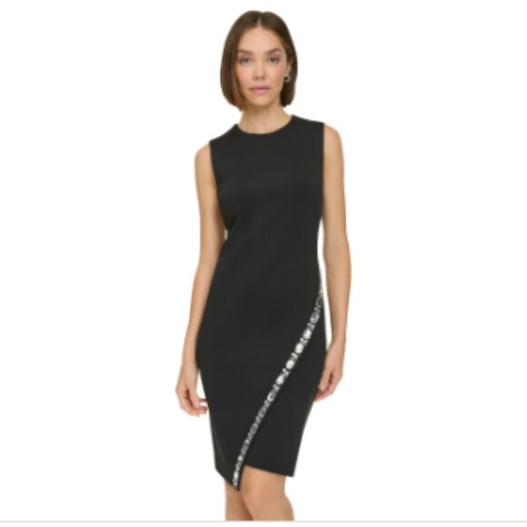 Tommy Hilfiger Women's Gem-Trim Asymmetric Dress - Black - Picture 2 of 3